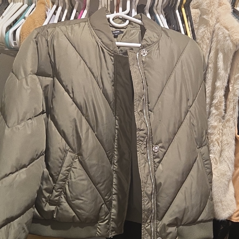 Express Olive Puffer Jacket